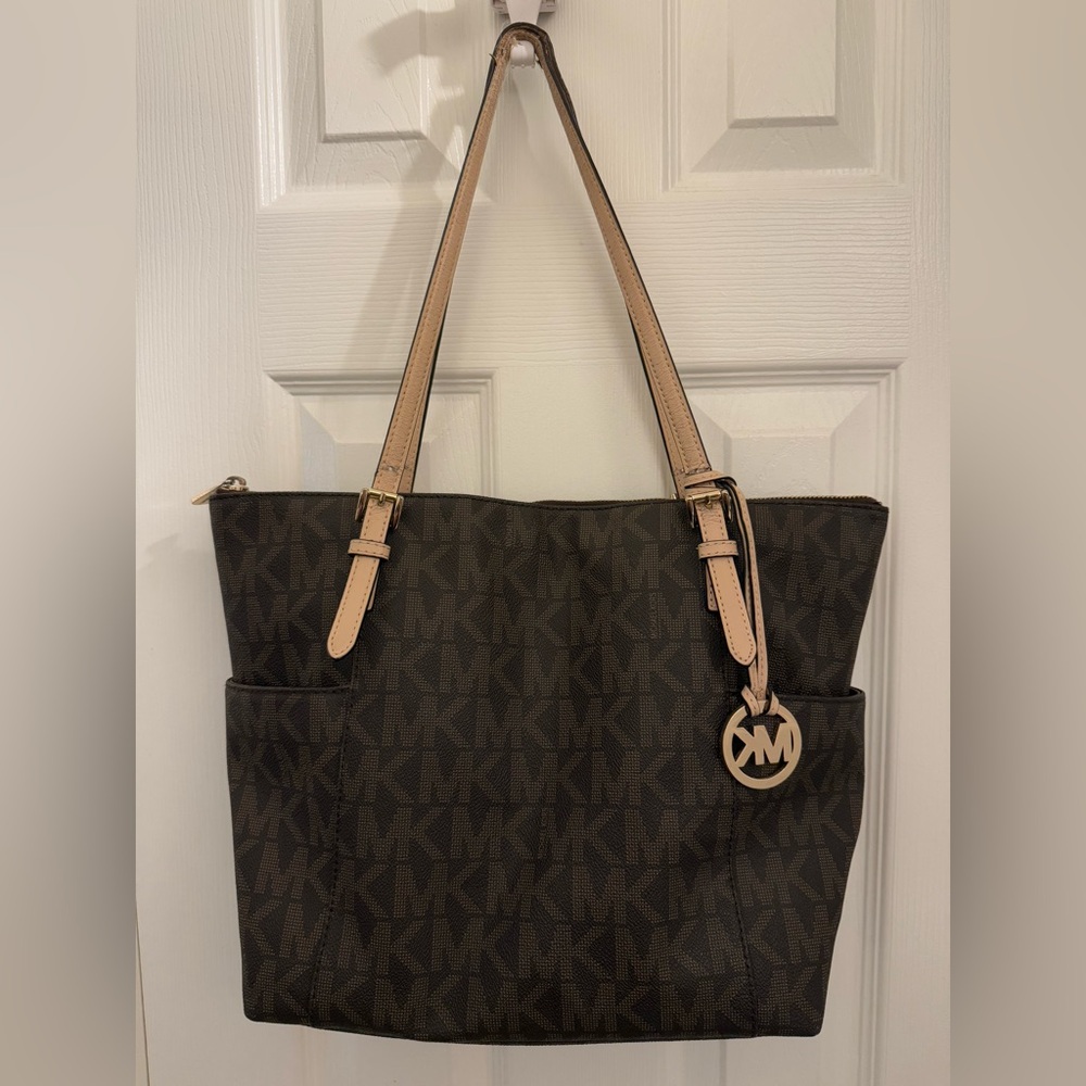 Michael Kors Brown Signature Tote with Leather Accents